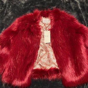 Lucy Paris red faux fur coat
